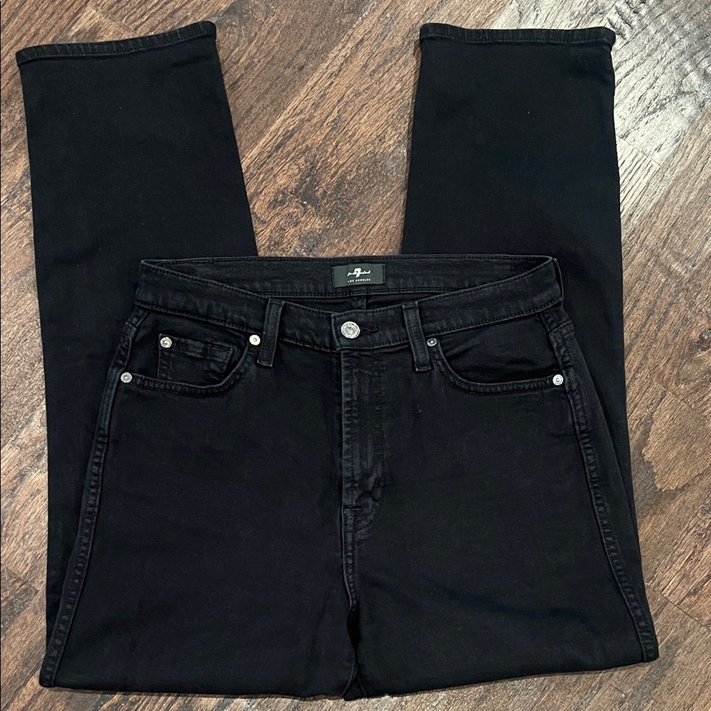 7 For All Mankind Black High-Rise Skinny Jeans